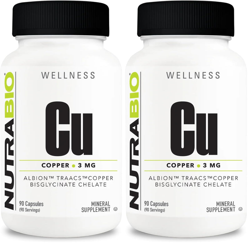 NutraBio Chelated Copper Bisglycinate (3mg) – Immune Support, 90 Capsules (2-Pack)