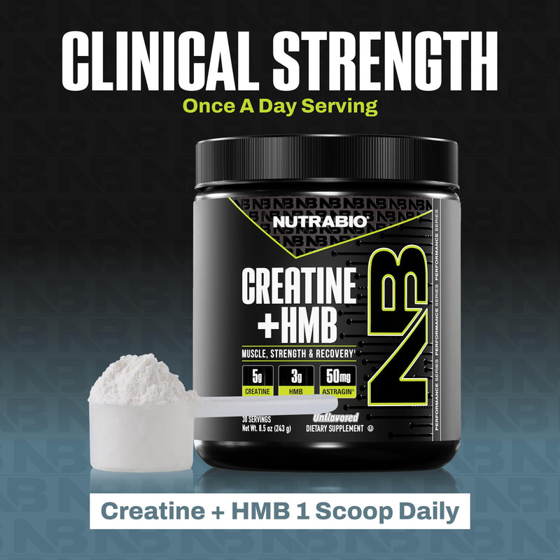 NutraBio Creatine + HMB – Creatine Monohydrate with HMB Powder for Muscle Growth & Strength, 30 Servings (Unflavored)