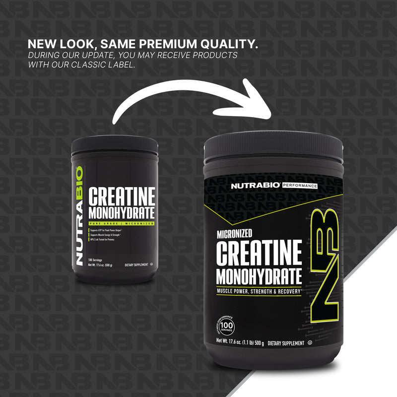NutraBio Pure Micronized Creatine Monohydrate Powder – Unflavored, 500 g
