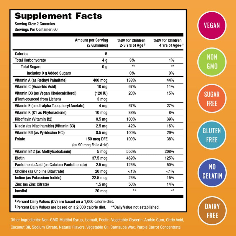 NutraChamps Kids Gummy Vitamins – 120-Count, Sugar-Free, Vegan & Non-GMO | Strawberry, Passionfruit, Peach & Cherry
