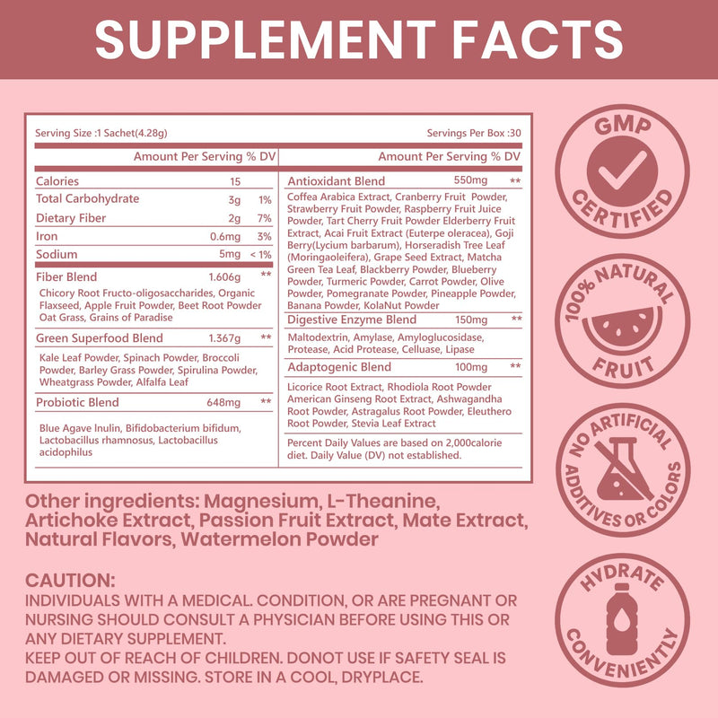 NUTRAJOY Happy Cleaner Gut Health Probiotic Powder - Watermelon Flavor, for Women, 30 Servings