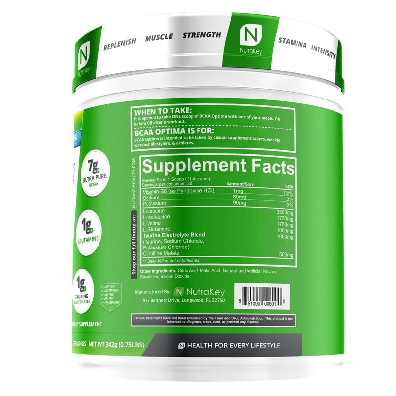 NutraKey BCAA Optima Post Workout Recovery Complex, No Sugar, No Carb, Recovery Aid, Blue Raspberry
