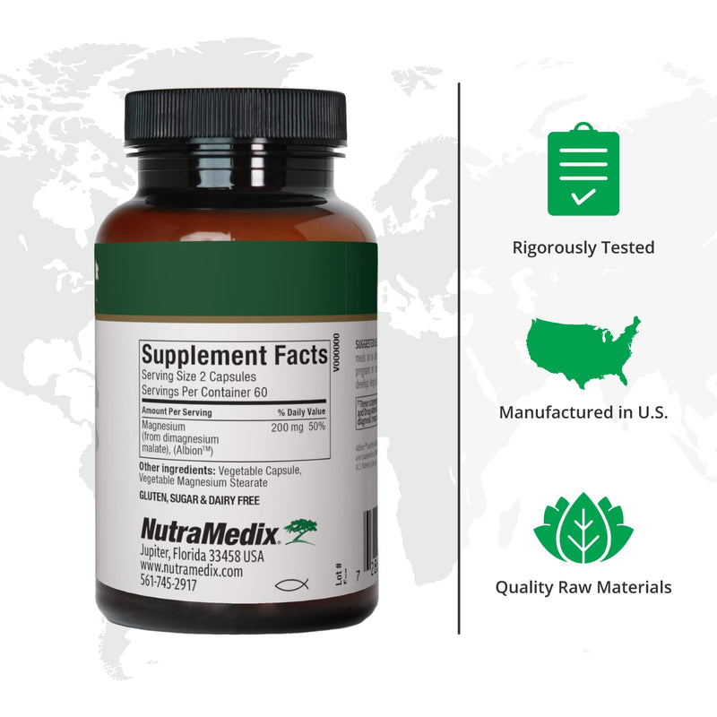 NutraMedix Magnesium Malate Energy Supplements - Bioavailable Magnesium for Sleep, Immune Support & Joint Health - Vegan, Non-GMO & Gluten-Free Magnesium Supplements (120 Vegetarian Capsules)