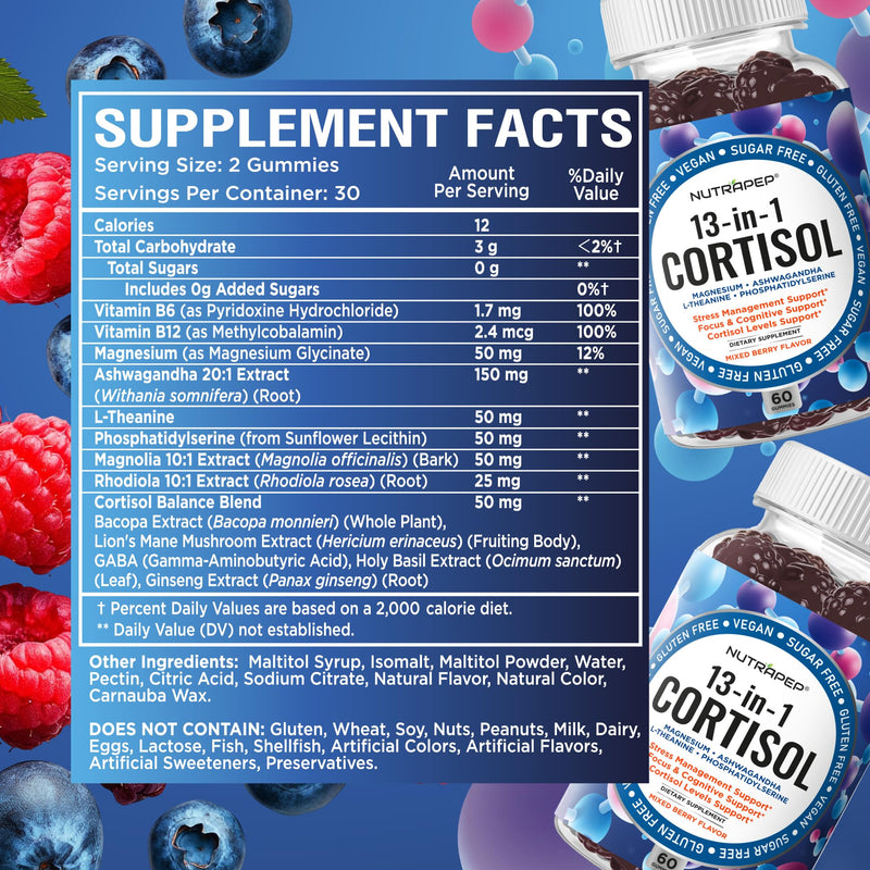 NutraPep Cortisol Gummies for Women & Men — 13-in-1 Cortisol Reducer (Vegan, Sugar Free)