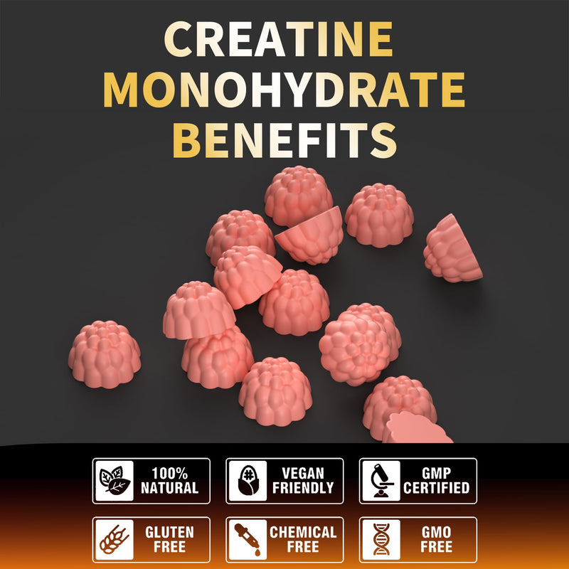 Nutravita Creatine Monohydrate Gummies - Strawberry, Vegan, Sugar-Free, 120 Count