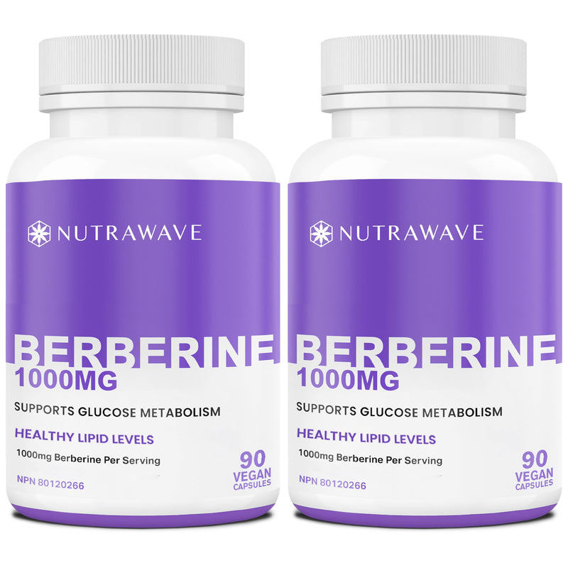Nutra Wave Pure Berberine Maximum Potency 1000mg per Serving - 2-Pack (Vegan, Non-GMO)