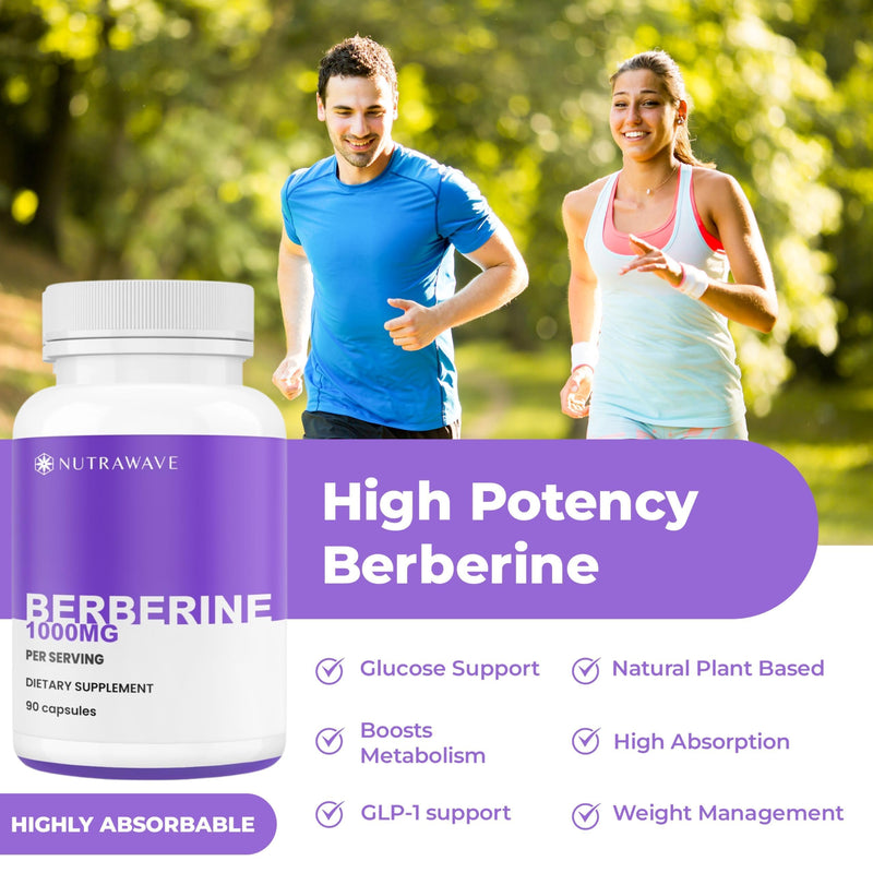 Nutrawave PURE Berberine Max Potency – 1000mg/Serving | Supports Blood Sugar & Metabolism | Vegan