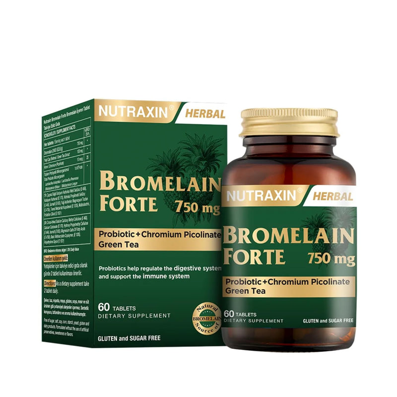Nutraxin Bromelain Forte – 2400 GDU/g Bromelain with Green Tea Extract, Chromium & Probiotics | 60 Tablets
