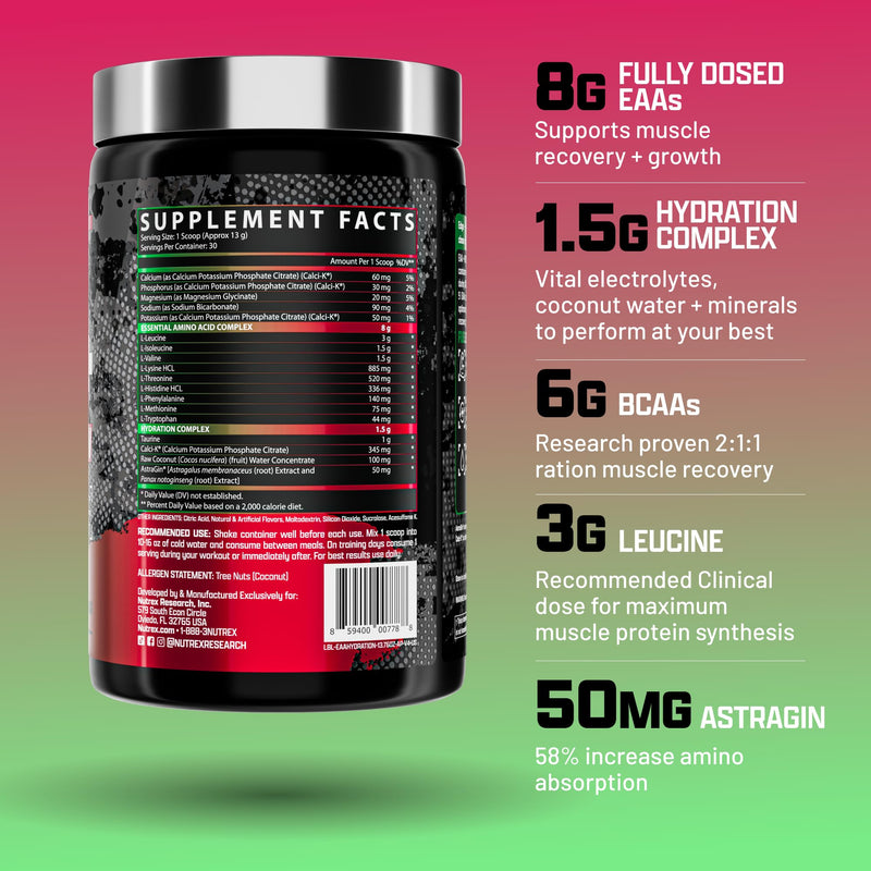 Nutrex Research EAA Hydration – Essential Amino Acids + Electrolytes | Apple Pear 30 Servings