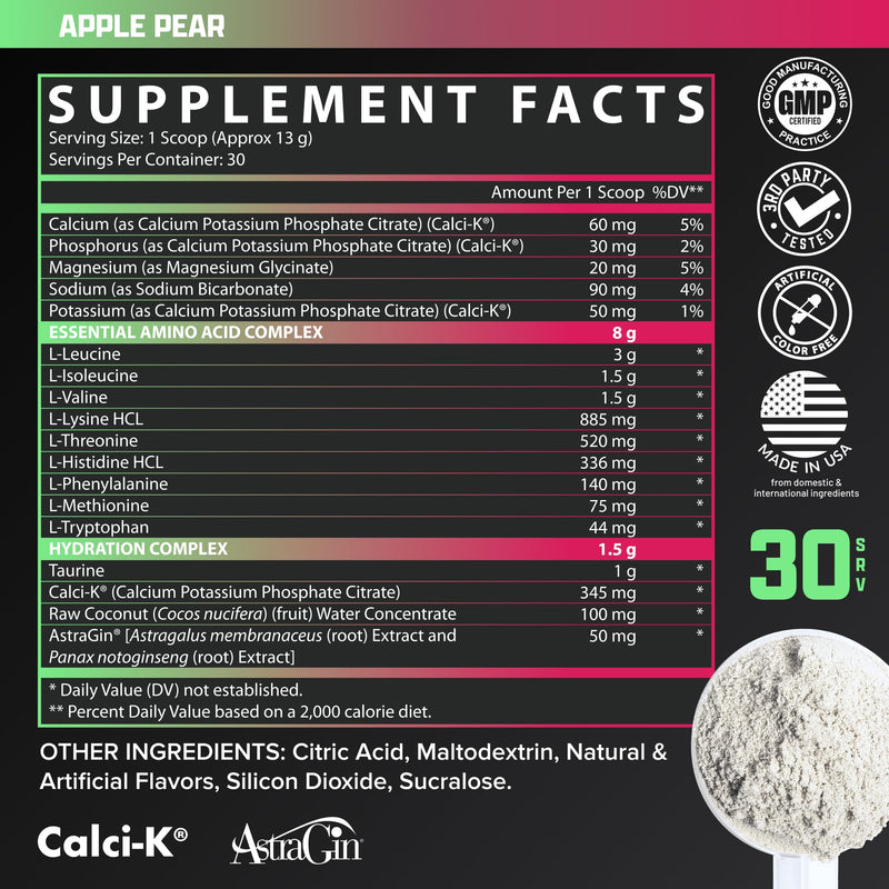 Nutrex Research EAA Hydration – Essential Amino Acids + Electrolytes | Apple Pear 30 Servings