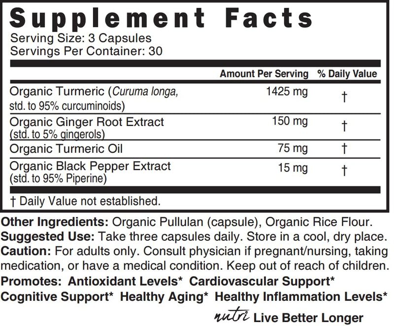 Nutri Organic Turmeric Curcumin 1425mg – 40x More Bioavailable, 95% Curcuminoids, 3rd-Party Tested