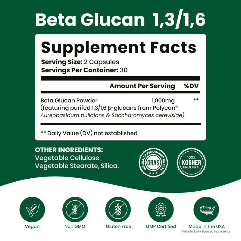 Nutriana Beta Glucan 1000mg – 60 Capsules | Immune Support, 1,3/1,6D Beta Glucan
