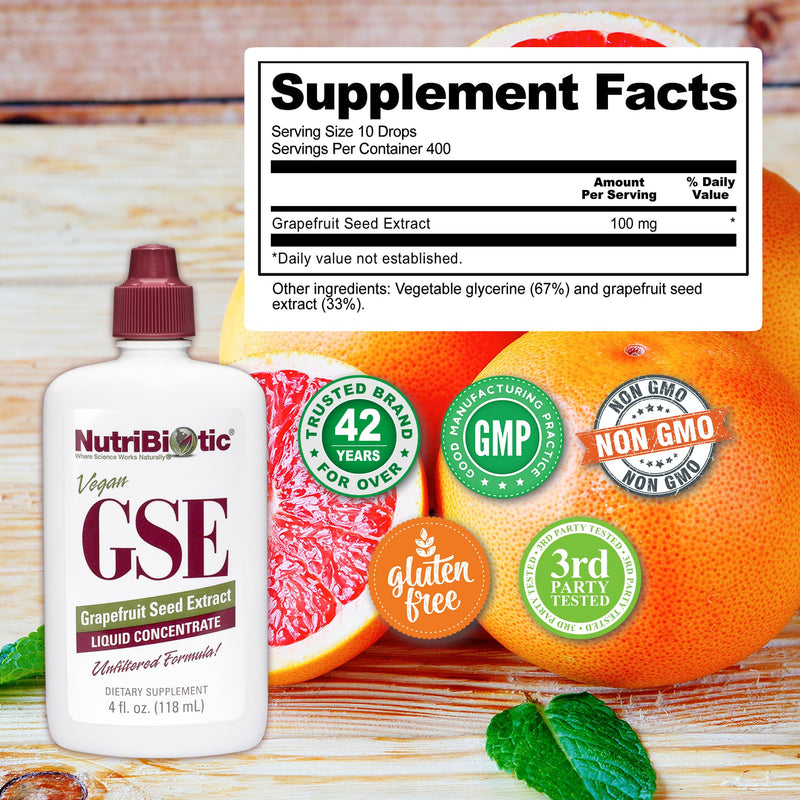 NutriBiotic GSE 4 Oz Liquid – Grapefruit Seed Extract with Bioflavonoids | Vegan, Gluten Free, Non-GMO (Pack of 2)