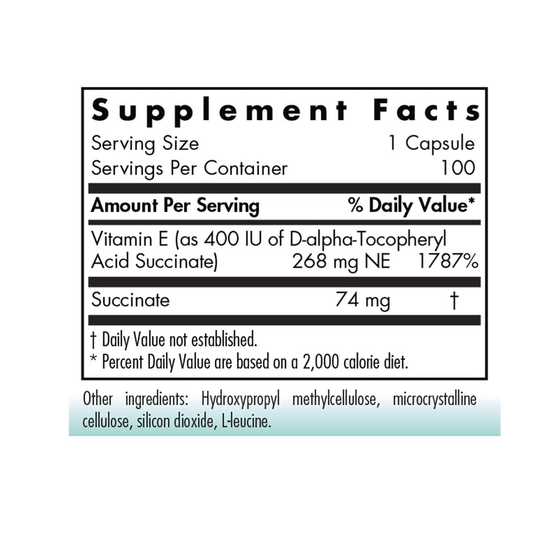 Nutricology Vitamin E Succinate Supplement – 400 IU D-Alpha-Tocopheryl, Vegetarian Capsules, 100 Count