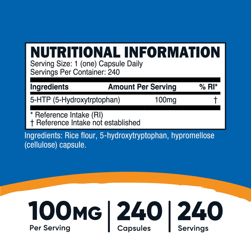 Nutricost 5-HTP 100mg | 240 Vegetarian Capsules (5-Hydroxytryptophan) - Non-GMO & Gluten Free