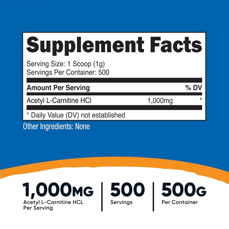 Nutricost Acetyl L-Carnitine (ALCAR) Powder 1000mg, 500g