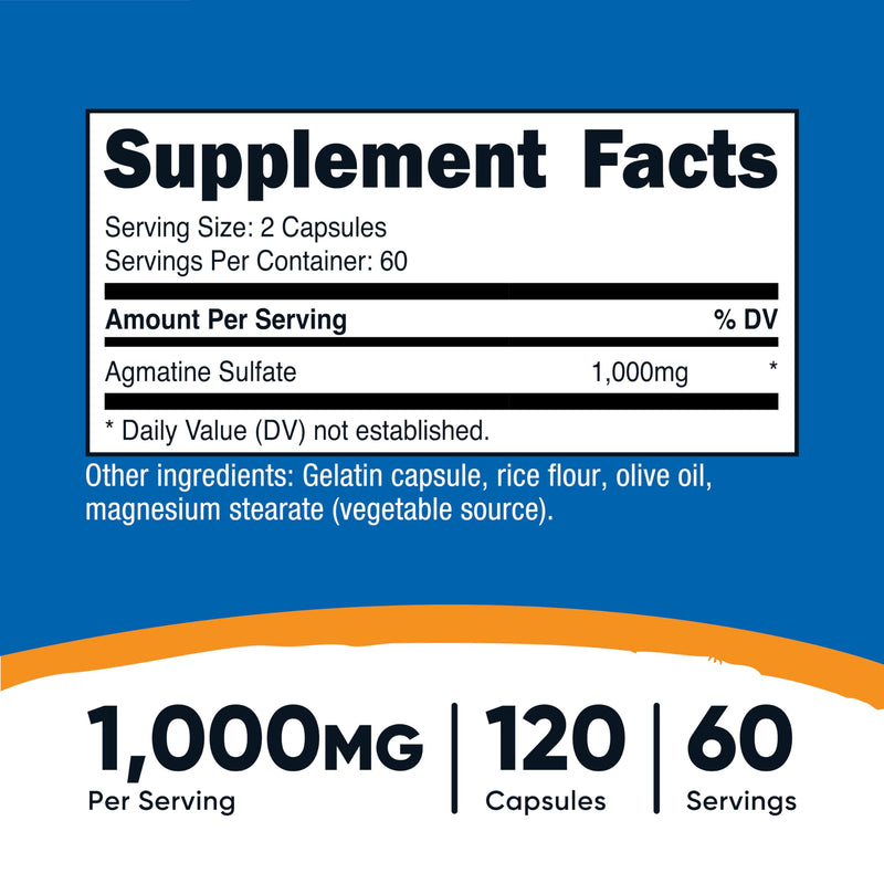 Nutricost Agmatine Sulfate 1000mg – 120 Caps | Gluten Free, Non-GMO
