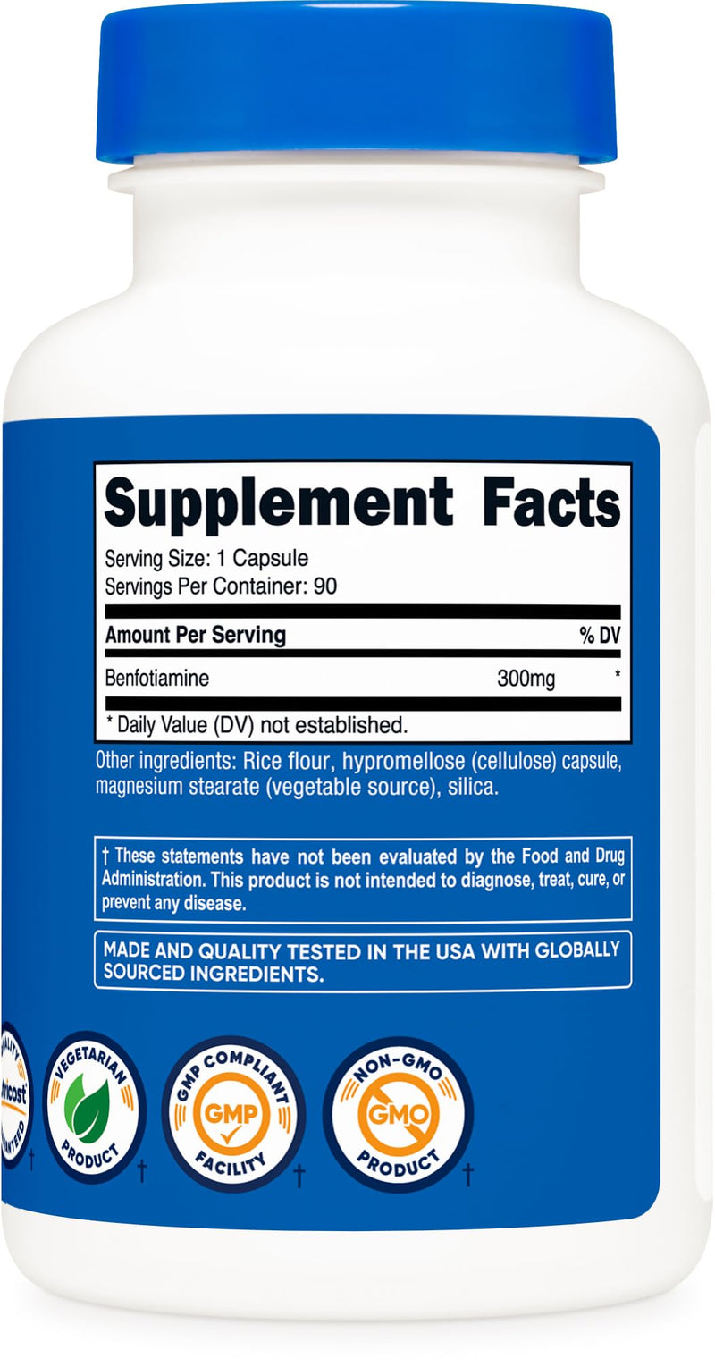 Nutricost Benfotiamine 300mg – 90 Capsules | Gluten Free, Non-GMO, Vegetarian Vitamin B1 (Fat-Soluble)