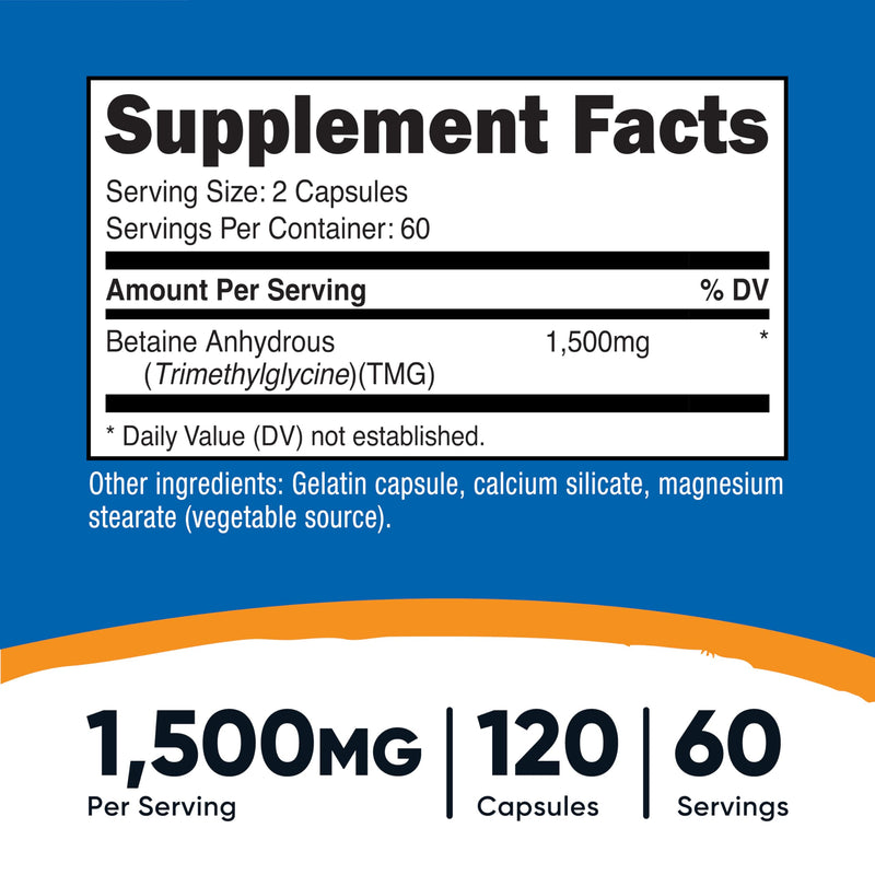 Nutricost Betaine Anhydrous 1500mg Capsules - 60 Servings, Gluten Free