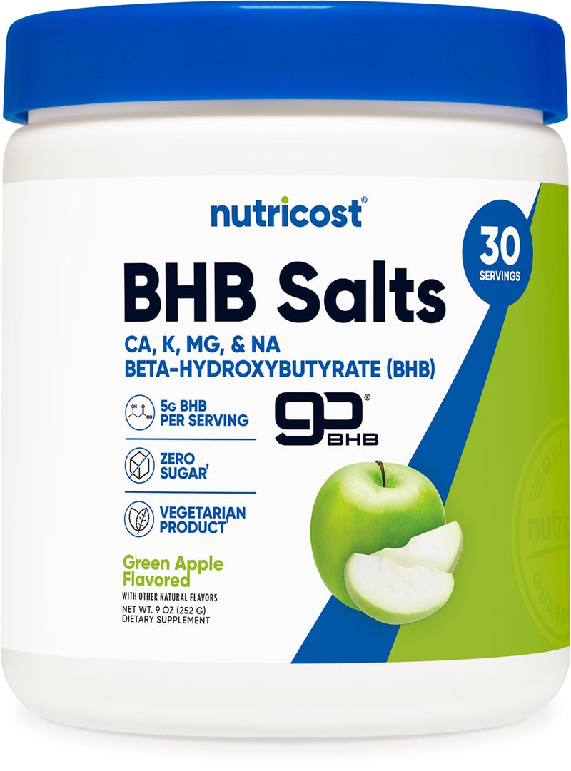 Nutricost BHB Salts Drink Mix – Green Apple, 30 Servings, 5g BHB per Serving
