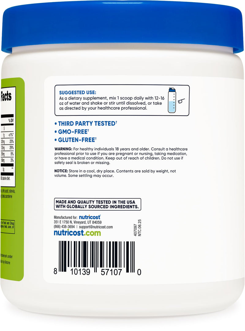 Nutricost BHB Salts Drink Mix – Green Apple, 30 Servings, 5g BHB per Serving