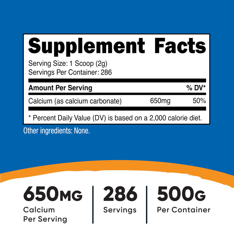 Nutricost Calcium Carbonate Powder 500 Grams (Pack of 2) – 650mg Calcium per Serving
