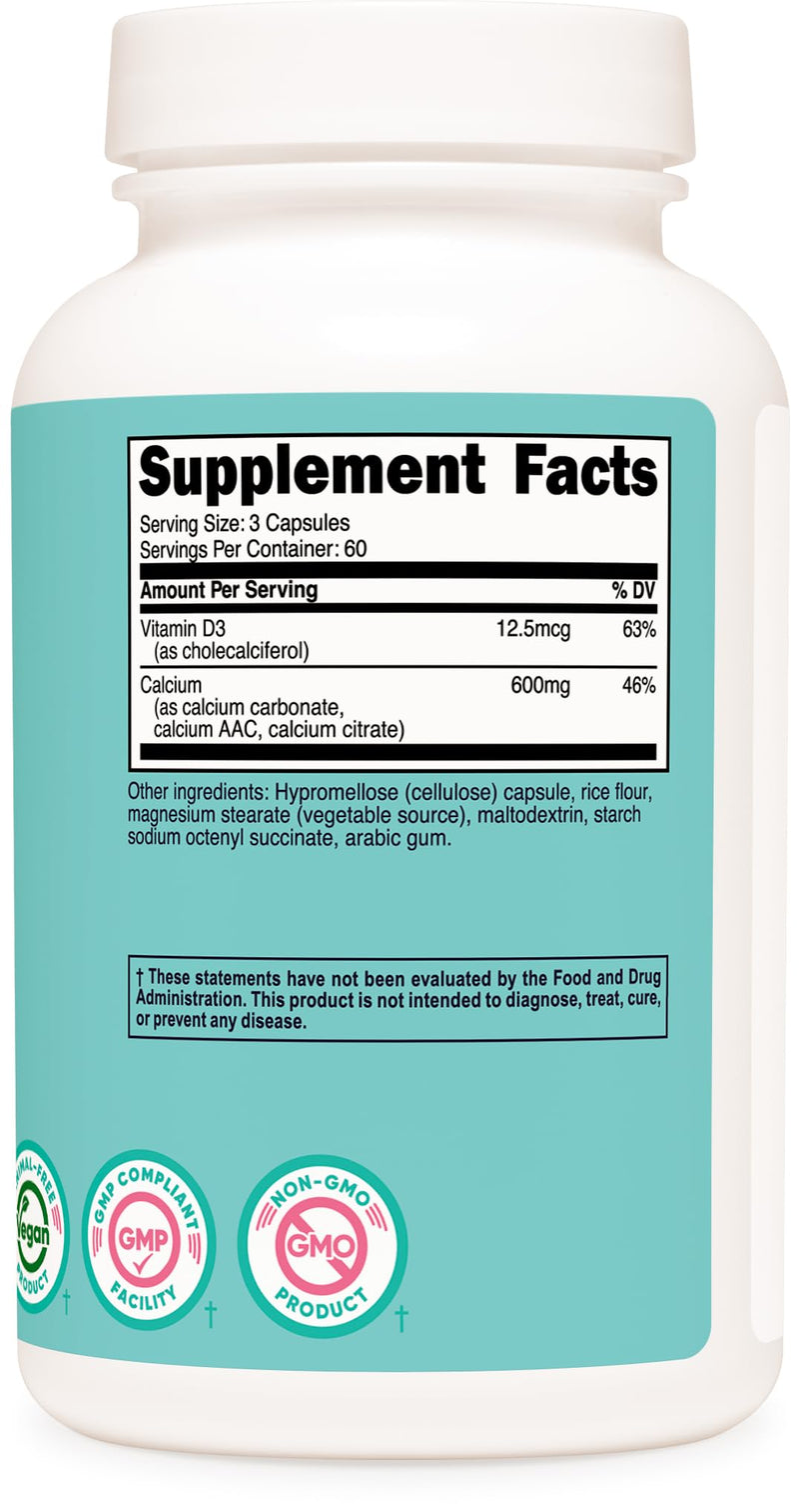 Nutricost Calcium 600mg + Vitamin D3 12.5mcg for Women – 180 Capsules (60 Servings) – Vegan, Non-GMO, Gluten Free