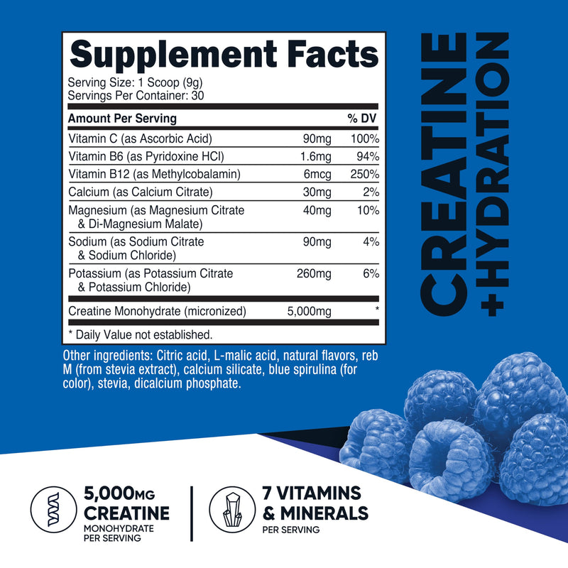 Nutricost Creatine Monohydrate + Hydration Blue Raspberry – 30 Servings