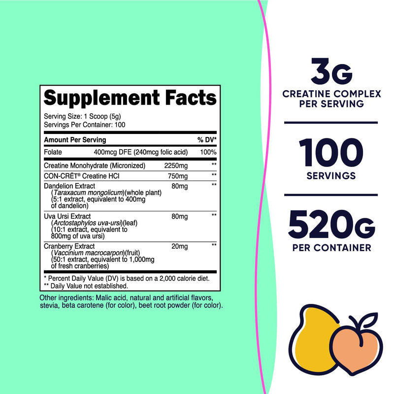 Nutricost Creatine Monohydrate Powder for Women – Peach Mango, 100 Servings, Vegetarian, Non-GMO, Gluten Free