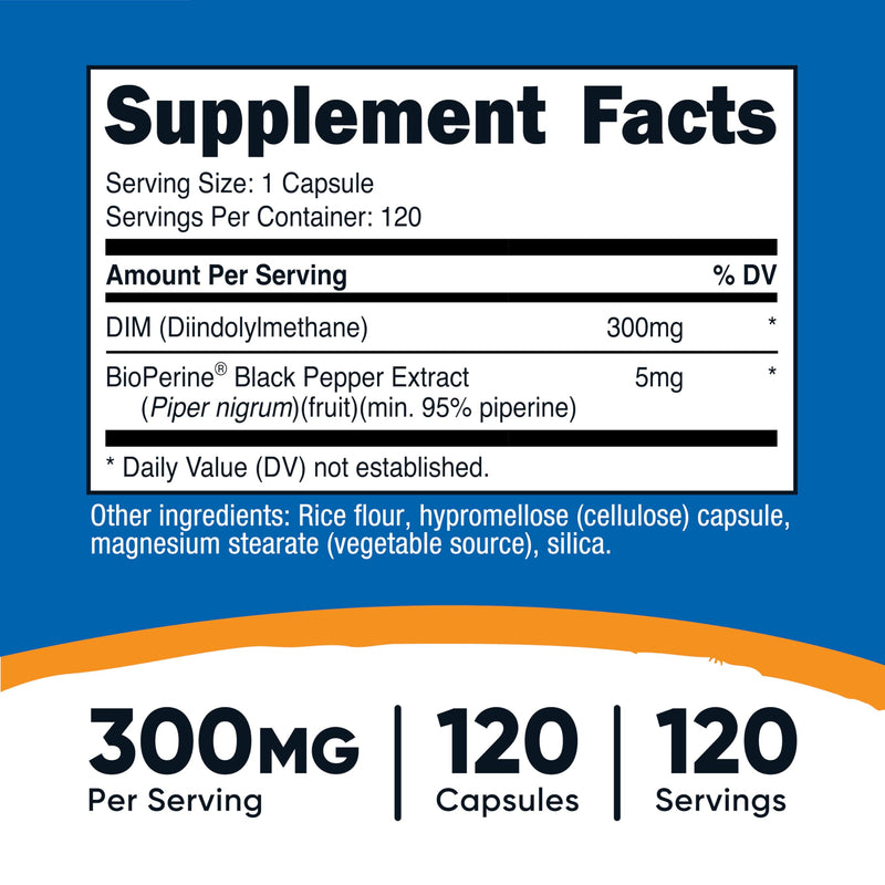 Nutricost DIM + BioPerine 300mg – 120 Vegetarian Capsules | Max Strength