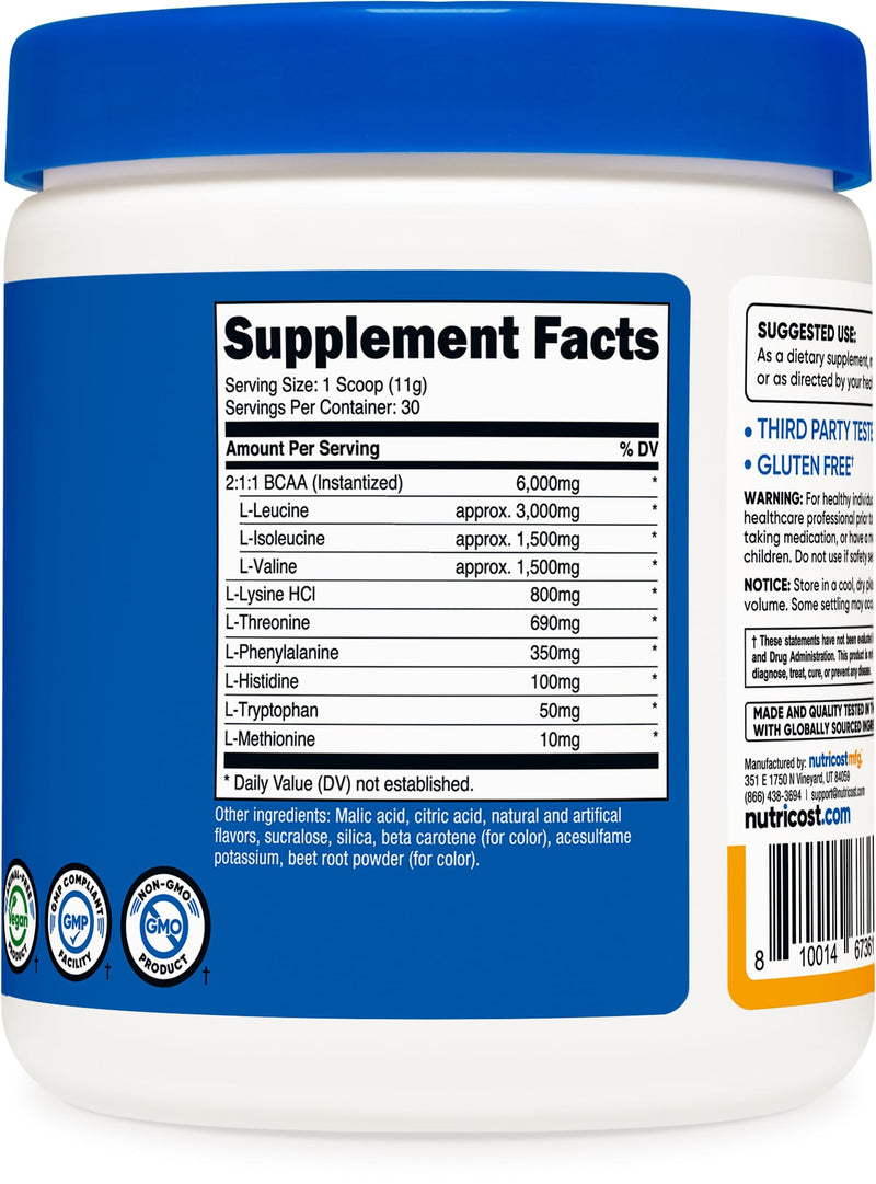 Nutricost EAA Powder 30 Servings Peach Mango — Essential Amino Acids, Non-GMO, Gluten Free, Vegetarian Friendly (Pack of 2)