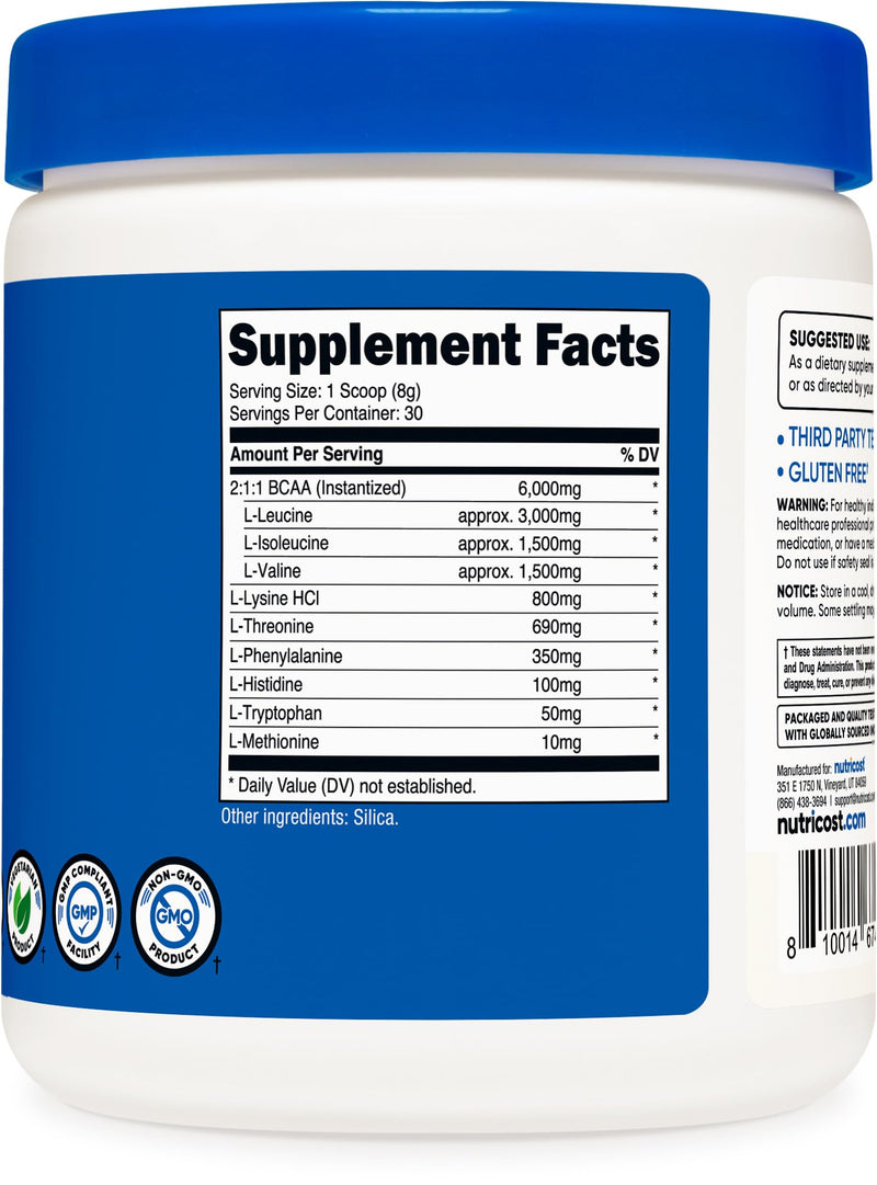 Nutricost EAA Powder 30 Servings (Unflavored) – Essential Amino Acids | Non-GMO, Gluten Free, Vegetarian (Pack of 2)