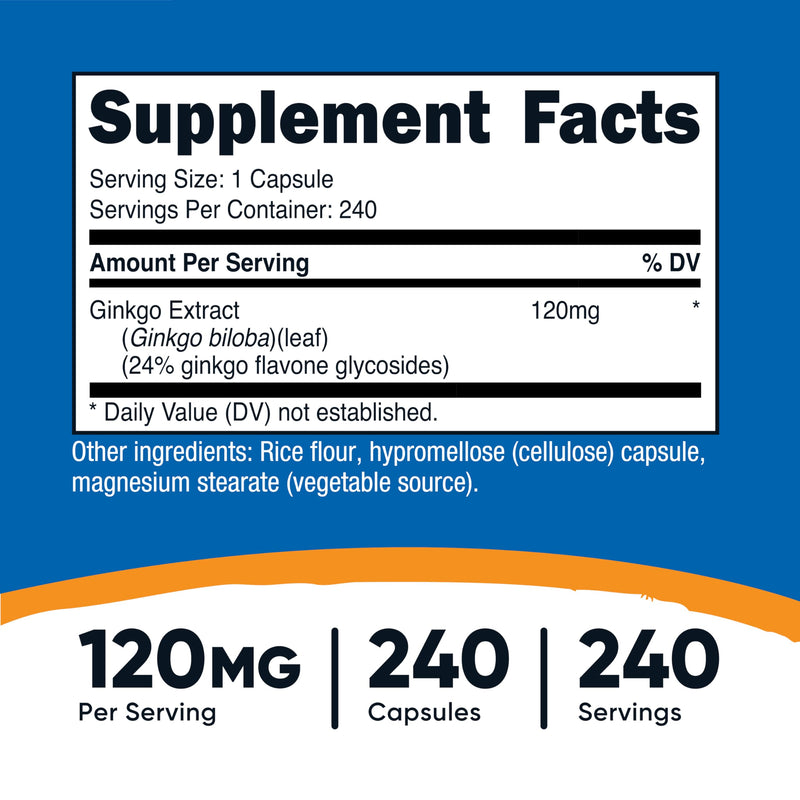 Nutricost Ginkgo Biloba 120mg – 240 Capsules | Extra Strength, Gluten Free & Non-GMO