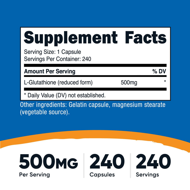 Nutricost Glutathione Capsules 500mg – 240 Count | Gluten Free & Non-GMO