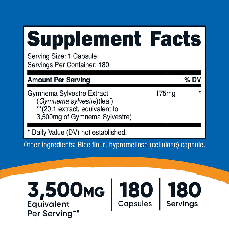 Nutricost Gymnema Sylvestre 3,500mg (20:1) - 180 Capsules, Non-GMO, Gluten Free