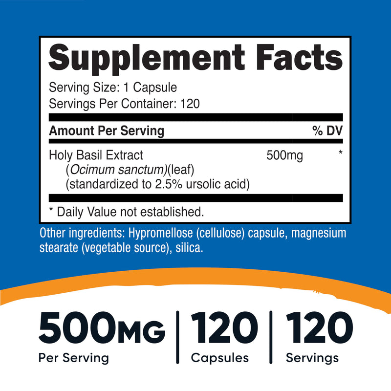 Nutricost Holy Basil Capsules 500mg – 120 Vegetarian, Gluten Free & Non-GMO