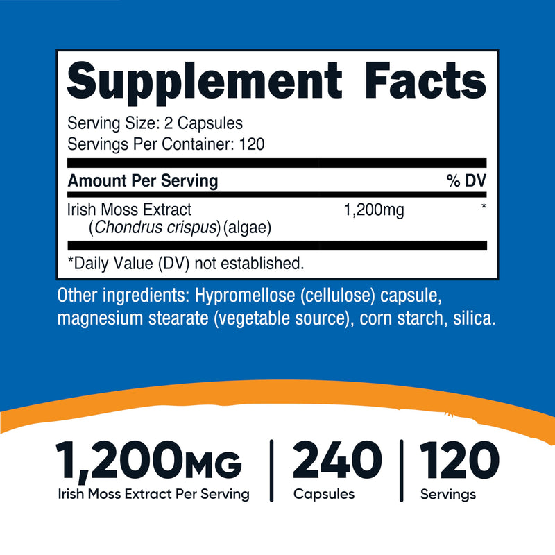 Nutricost Irish Sea Moss Extract Capsules 1200mg – Vegan, Gluten-Free