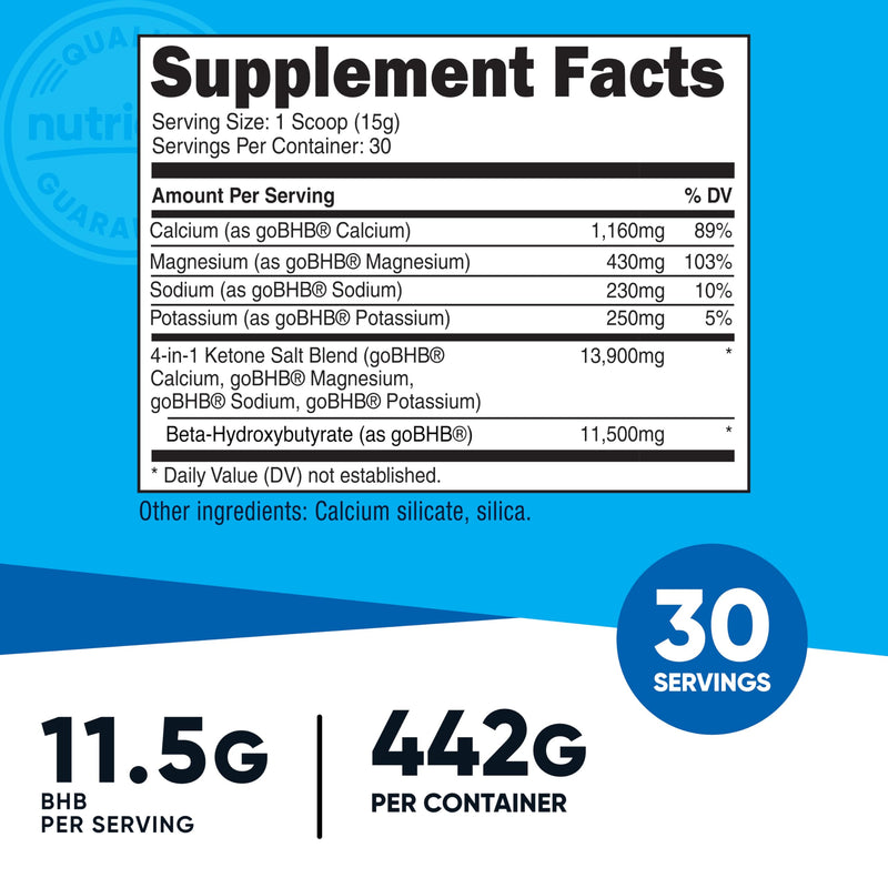 Nutricost Keto BHB Exogenous Ketones 4-in-1 – 30 Servings, 12g BHB Per Serving, Unflavored Ketone Salts