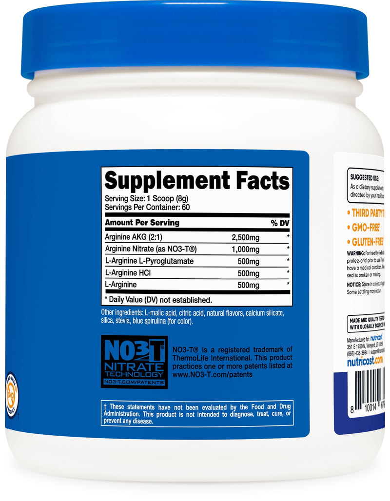 Nutricost L-Arginine Complex (Blue Raspberry, 60 Servings) - Gluten Free, Non-GMO