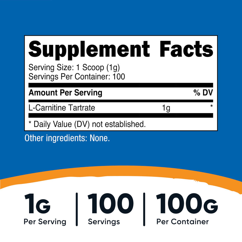 Nutricost L-Carnitine Tartrate Powder 100 g - 1 g per Serving, 100 Servings