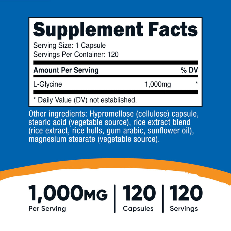 Nutricost L-Glycine 1000mg | 120 Vegetarian Capsules | Non-GMO & Gluten Free
