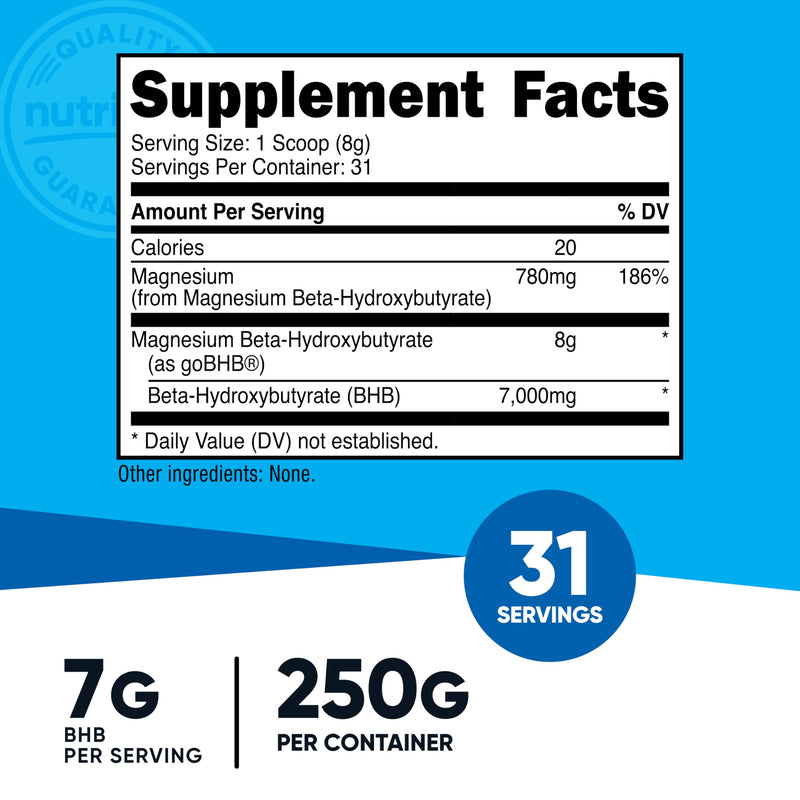 Nutricost Magnesium BHB Salts 250g Unflavored | Exogenous Ketone Supplement