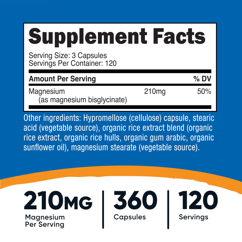 Nutricost Magnesium Glycinate Capsules (360 Capsules, 210 mg Per Serving) - Magnesium Glycinate Supplement for Gentle Absorption