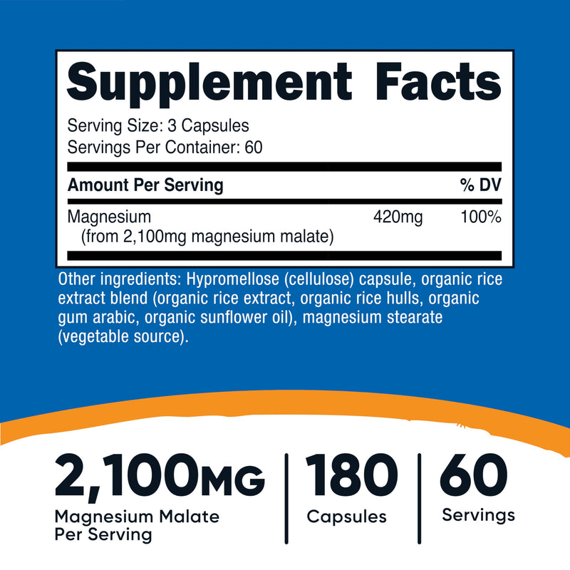 Nutricost Magnesium Malate 2100mg – 180 Capsules (Pack of 2) | Gluten Free, Non-GMO