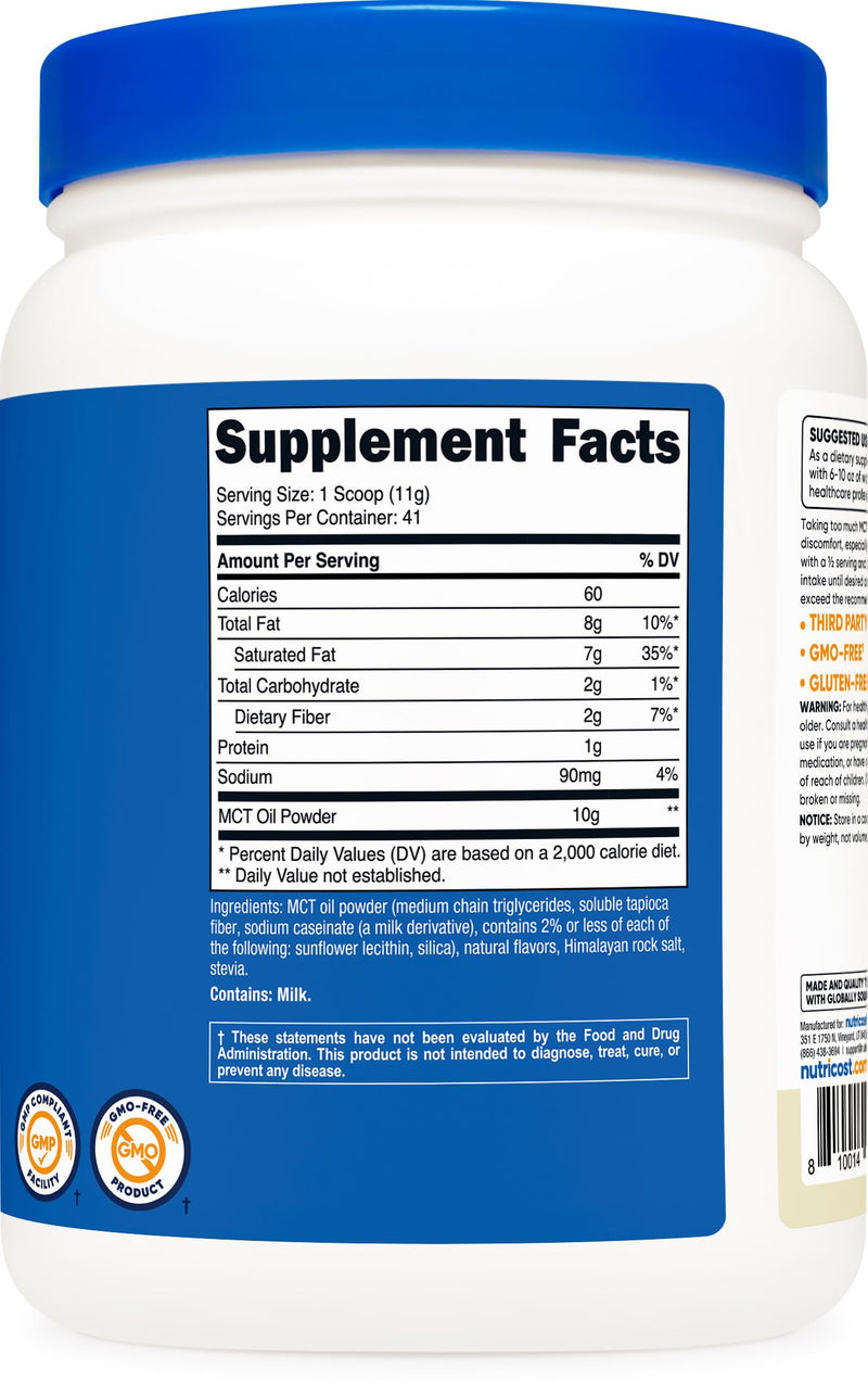 Nutricost Premium MCT Oil Powder Vanilla – 1LB | Keto, Zero Net Carbs, Non-GMO