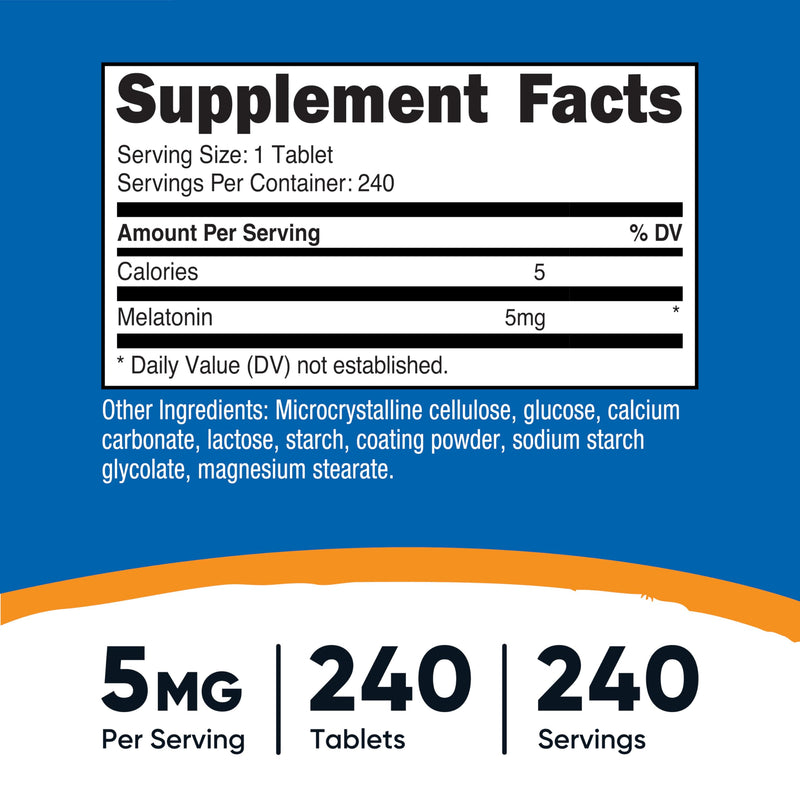 Nutricost Melatonin 5mg - 240 Tablets (Pack of 2) | Non-GMO, Gluten Free