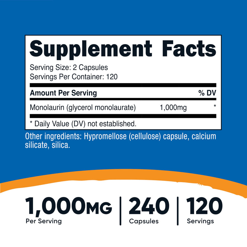 Nutricost Monolaurin 1000 mg - 240 Capsules, 120 Servings - Gluten-Free, Non-GMO, Vegan (Pack of 2)