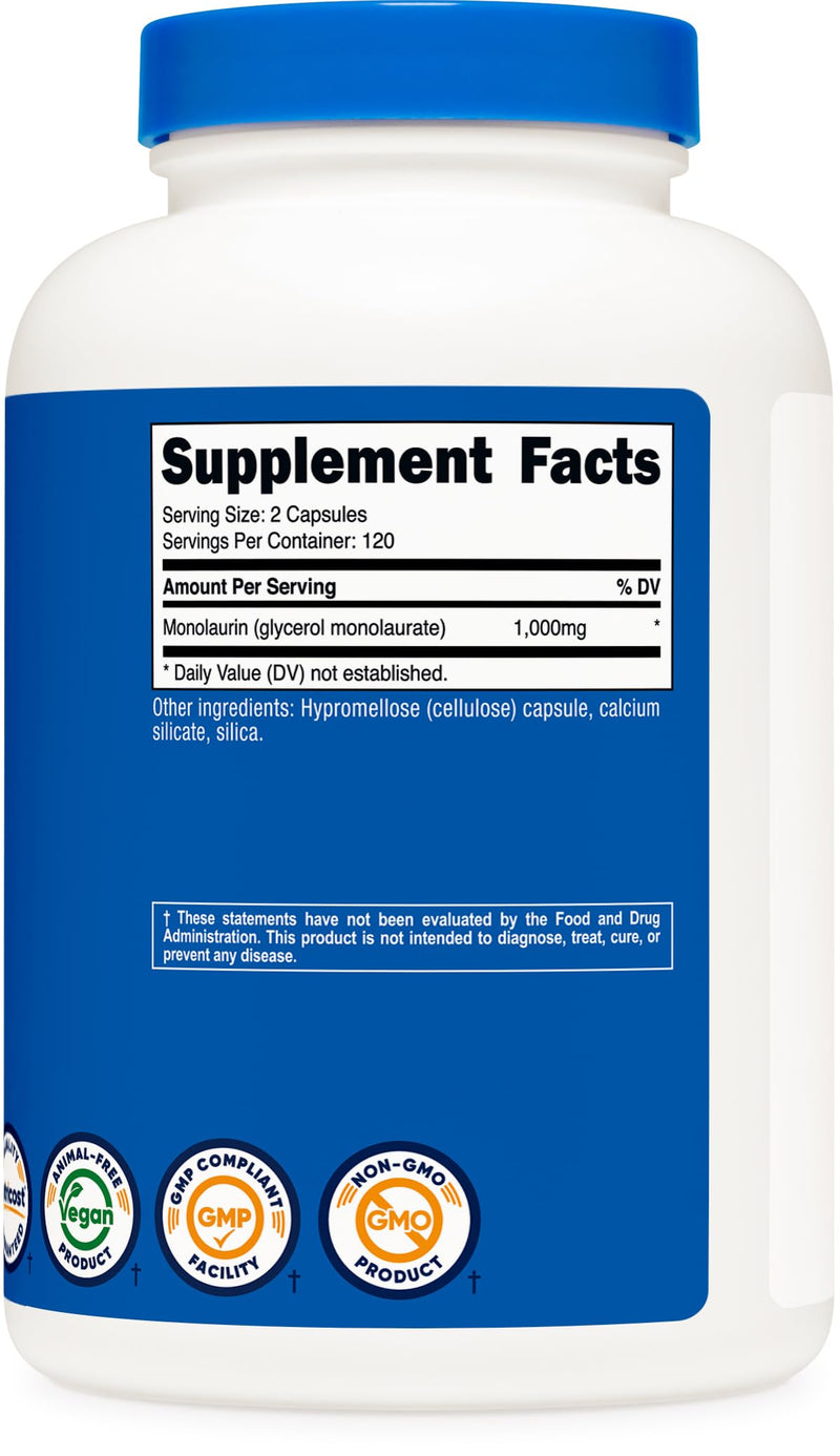 Nutricost Monolaurin 1000 mg - 240 Capsules, 120 Servings - Gluten-Free, Non-GMO, Vegan (Pack of 2)