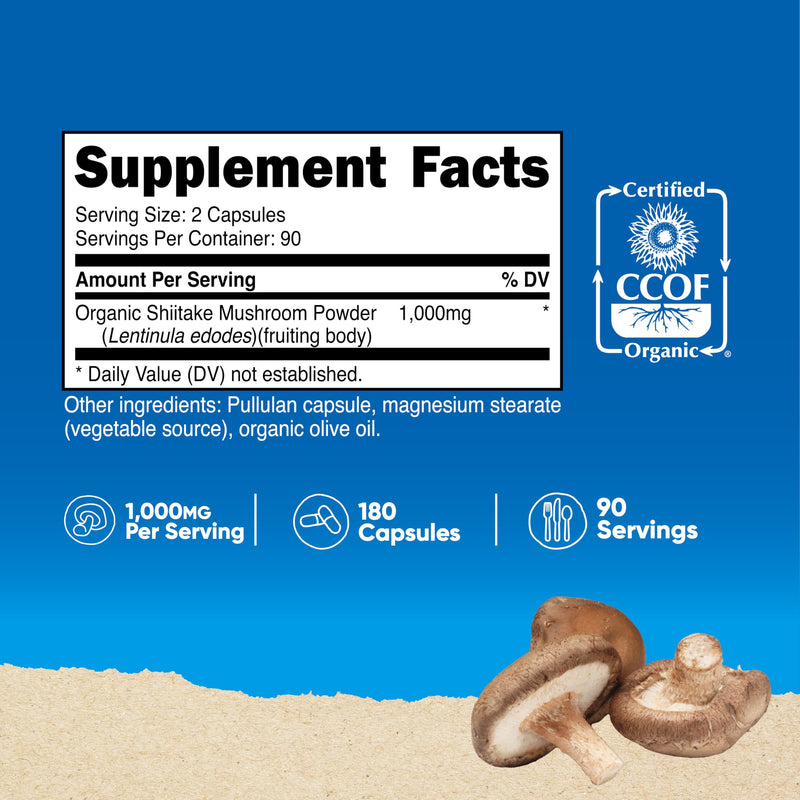 Nutricost Organic Shiitake Mushroom Capsules – 1000mg per Serving, 180 Vegetarian Capsules, 90 Servings, CCOF Organic