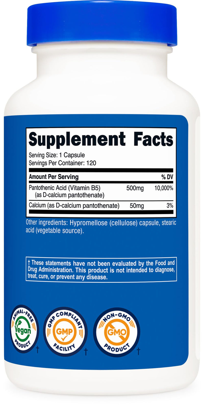 Nutricost Pantothenic Acid (Vitamin B5) 500mg, 120 Capsules | Non-GMO & Gluten Free